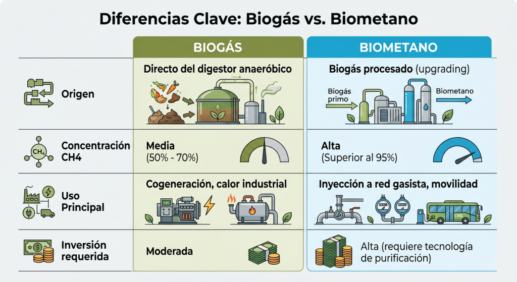 Diferencia Biogás Biometano