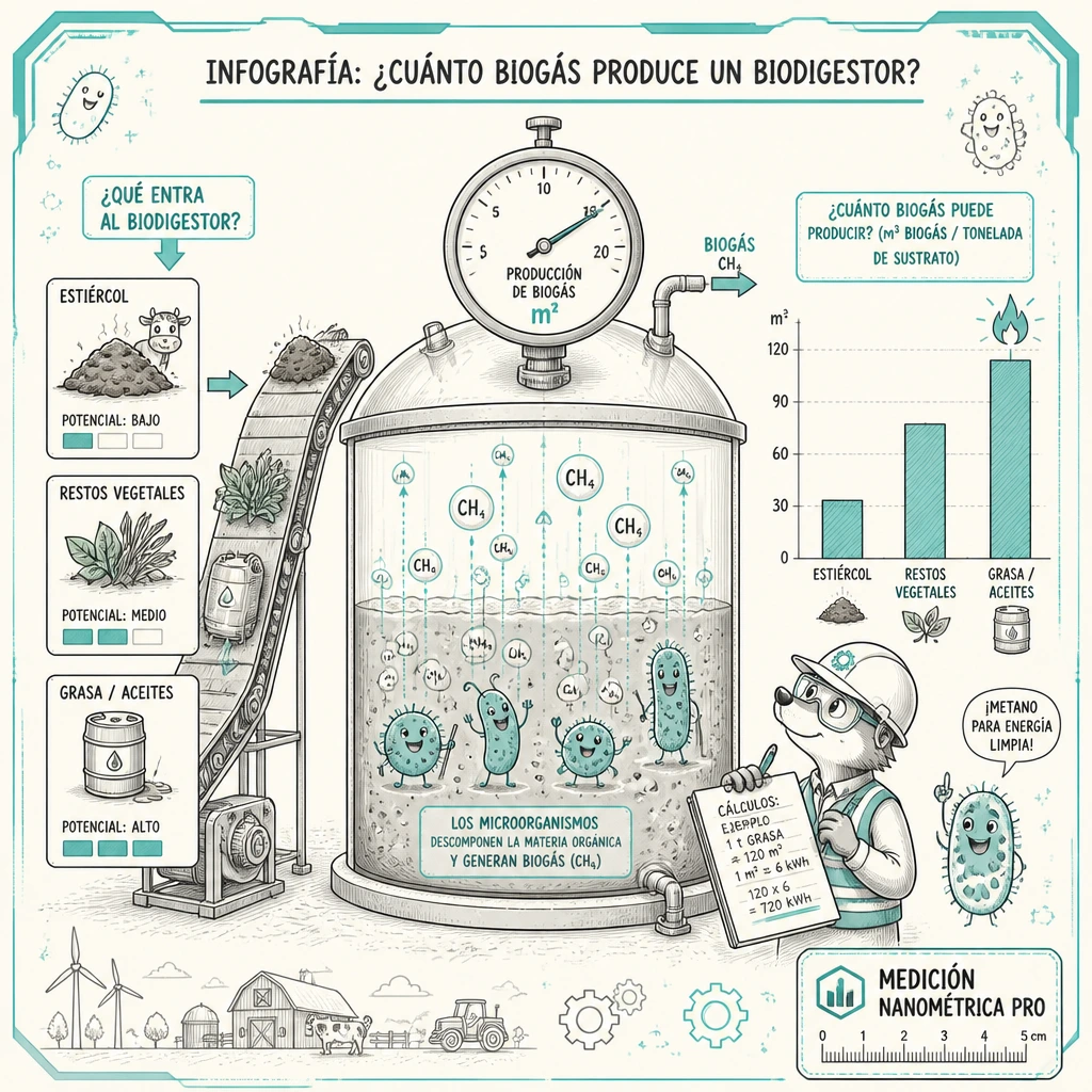 ¿Cuánto biogás produce un biodigestor? Guía de cálculo y rangos reales
